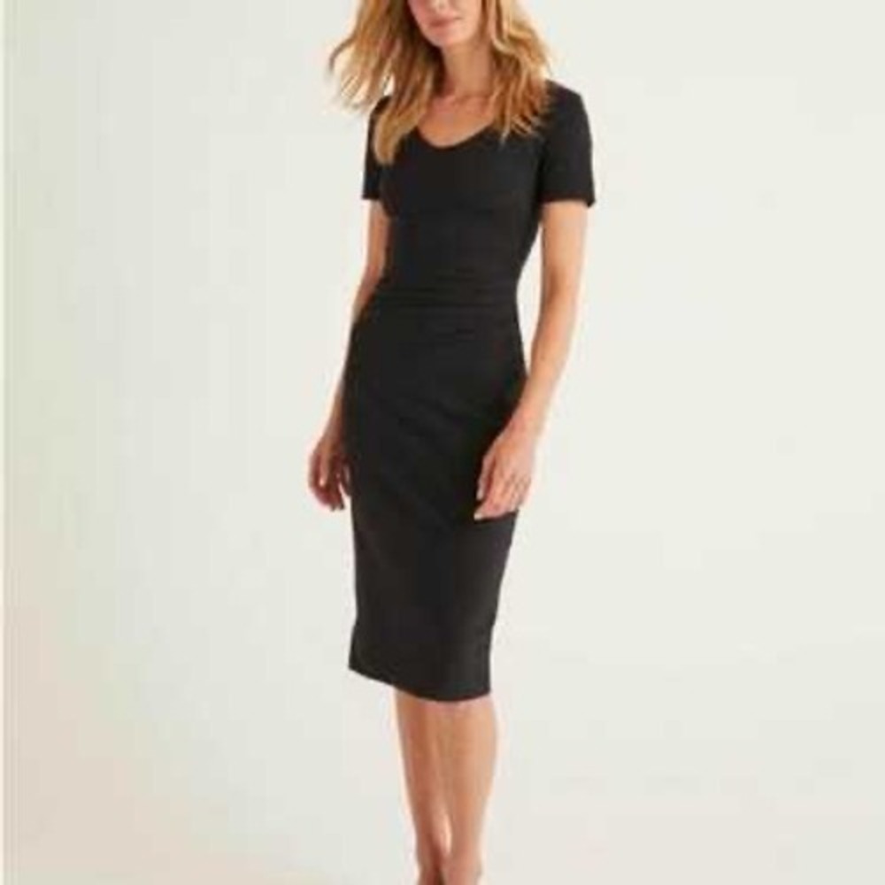 Boden Black Short-Sleeve Midi Sheath Dress